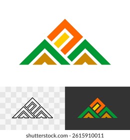 Sun and mountains colorful stylized logo made in a straight cornered wide lines style