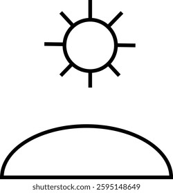 Sun and Mountains Icon with Transparent Background – Line icon of a sun rising over mountains representing nature, travel, and outdoor adventures.