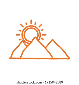 Diseño de icono en línea de sol y montañas, verano naturaleza temporada tropical vacaciones sol y energía tema Vector ilustración