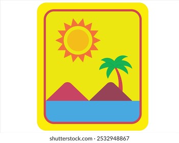 Sol, montañas, palmera, océano, minimalista