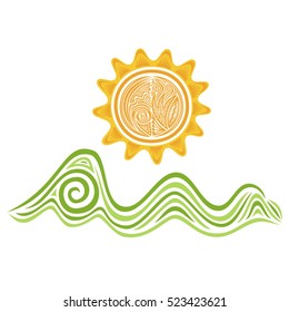 Sun and mountains. Vector illustration.