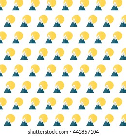 Sun, mountains, . Vector illustration in boho style.