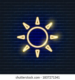 Sun neon Icon. Ecology Vector trendy colored symbols. Weather forecast concept. Glowing illustration sign for design.