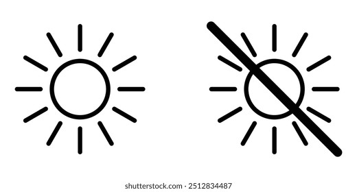 Sun and no sun vector icon set. Flat No sun light pictogram is isolated on a white background.
