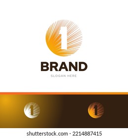 Sun number one logo design template vector with color harmony combination