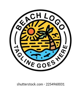 Sun Ocean Logo summer Beach Emblem Vector Design badge illustration Symbol Icon