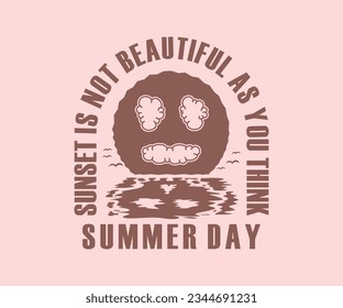 Sun and ocean. sunsets on the ocean. Face and skull. Summer day on the ocean. Vector design.