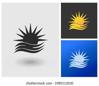 Sun ocean water wave professional logo vector monogram modern letter E initial modern company logo template