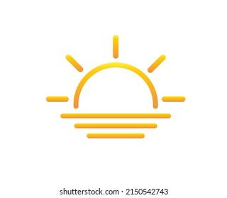 Sun with ocean wave. Sunset Beach. Sun icon isolated on white background. Vector illustration