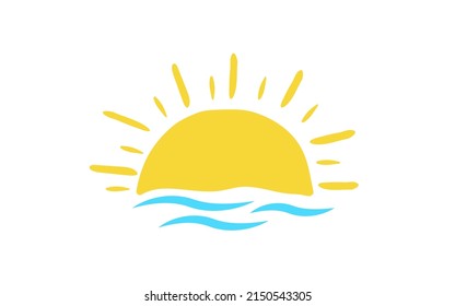 Sun with ocean wave. Sunset Beach. holiday or tropical Concept. Vector illustration