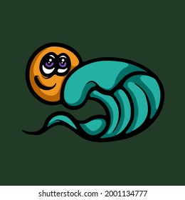 Ilustración vectorial de ondas de sol y océano. Naturaleza, verano y símbolo del tiempo perfecto. Dibujo aislado en el fondo verde