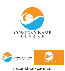 Sun OCEAN WAVE  Vector illustration Icon Logo Template design