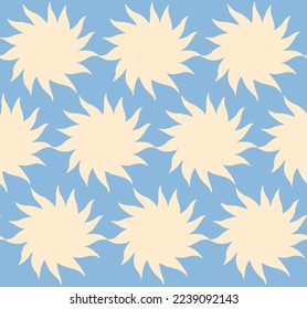 Sun on baby blue background seamless pattern. Fabric ornament design.