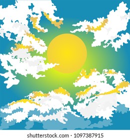 sun on a background of clouds. Vector Illustration