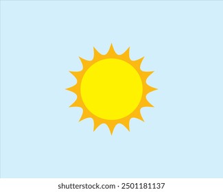 Sun on a blue background. Atmosphere, climate, cloudscape, graphic, hot, illustration, meteorology, nature, summer, vector and weather.