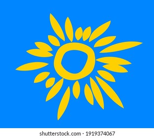 Sol en un fondo azul. Símbolo. Ilustración vectorial.