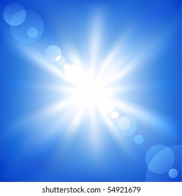 Sun on a blue sky. Vector illustration