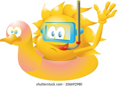 sun on floating duck with scuba gear