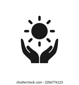 Sun on hand icon flat style isolated on white background. Vector illustration