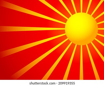 Sun on red with glow and sunlight.