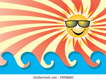 Sun on sea. Vector illustration.