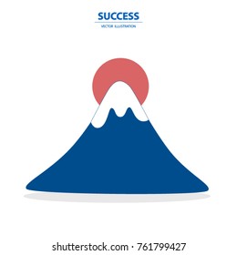 A sun on top of the mountain. Successful business concept. Vector illustration.