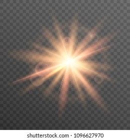 Sun on transparent background. Isolated light effect. Lens flare. Vector illustration