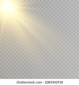 Sun on a transparent background with rays and glare vector illustration.