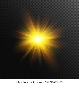 Sun on transparent background. Yellow sun rays with transparency.
