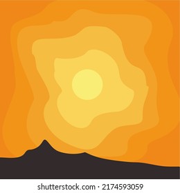 sun on warm orange sky illustration.