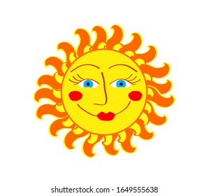 Sun on a white background. Cartoon. Vector illustration.