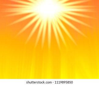 Sun on yellow background. Sparkle effect. Sunrise. Vector illustration. Eps10.