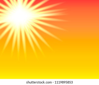 Sun on yellow background. Sparkle effect. Sunrise. Vector illustration. Eps10.