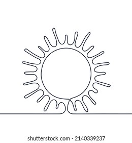 Sun one black continuous line, light rays outline. One line drawing. Vector illustration