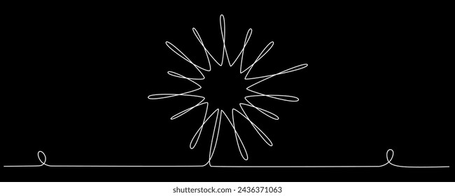 Sun - one single hand drawing continuous line banner. Vector stock illustration isolated on black background for design template summer travel poster, flyer. Editable stroke. EPS10