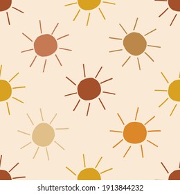 Sun only seamless vector pattern. Sunny dots Boho summer baby print. Earthy warm trendy colours. Solar abstract geometric shapes modern nursery fabric design.