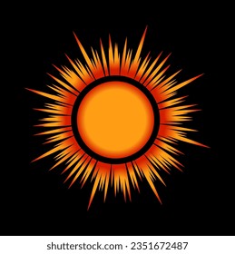 Sun with orange color on black background illustration.