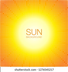 Sun orange halftone circles background. Sunny yellow frame using halftone dots texture. Vector illustration.