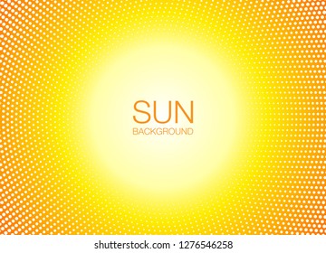 Sun orange halftone circles horizontal background. Sunny yellow frame using halftone dots texture. Vector illustration.
