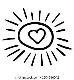 Sun orange with heart inside. Coloring page, Coloring book. Contour. Vector image of the sun in cartoon style. - Vector illustration