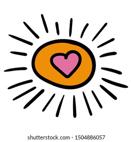 Sun orange and heart inside  Vector image the sun in cartoon style     Vector illustration