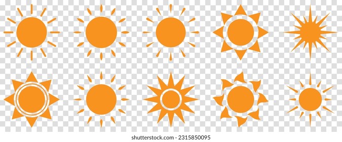 Sun orange icon set. Summer weather symbol. Design can use for web and mobile app. Vector illustration
