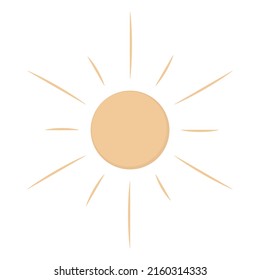 The sun. An orange star. The heavenly body. Color vector illustration. Boho style. Ultraviolet rays. Weather forecast. The day star. Isolated background. Happy Easter. An idea for web design