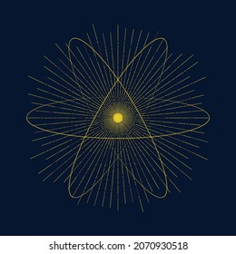 Sun and orbital art lines. Mystery sacred illustration.