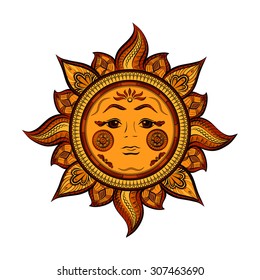 Sun, ornamental doodle vector illustration isolated on white background
