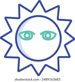 Sun outline color vector illustration