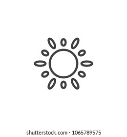 Sun outline icon. linear style sign for mobile concept and web design. simple line vector icon. Weather symbol, logo illustration. Pixel perfect vector graphics