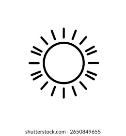 Ícone de contorno do Sol com raios. Símbolo simples de sol, verão ou luz.