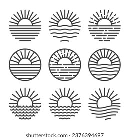 Sun outline icon set isolated white background