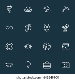 Sun Outline Icons Set. Collection Of Melon, Umbrella, Photo And Other Elements. Also Includes Symbols Such As Candy, Lifesaver, Umbrella.